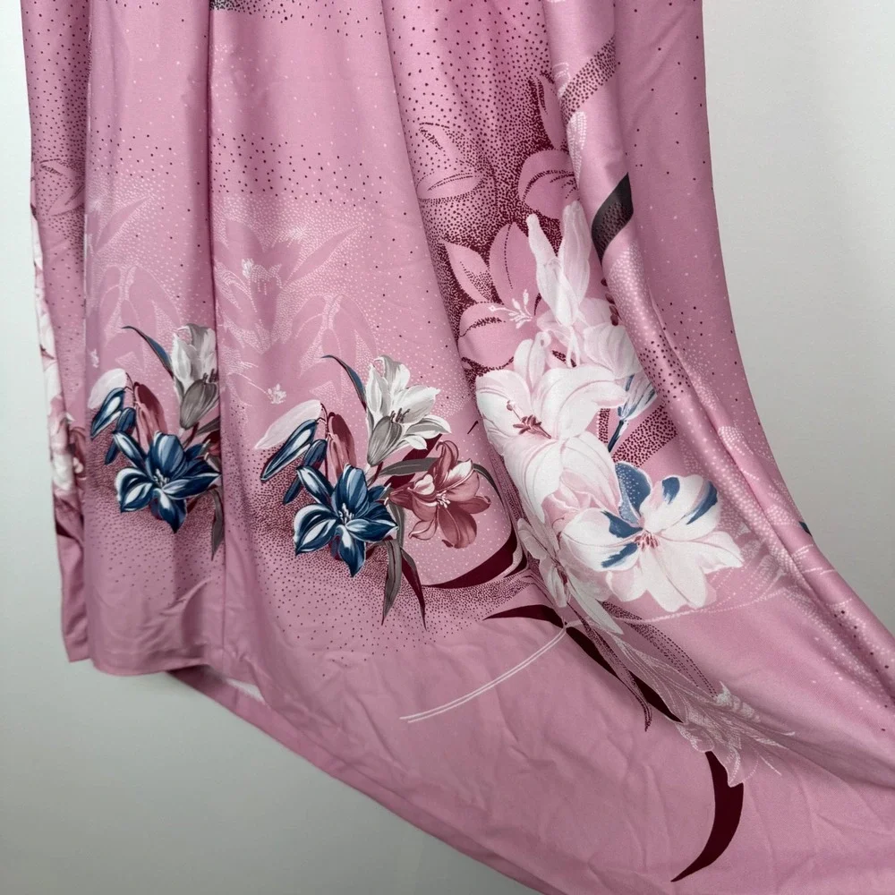 VTG TV Loungers Pink L Floral Zip Robe House Coat Dress 70s Hippie‎ Boho Kimono